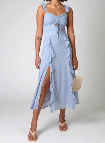 90511 LONG SLEEVE FLORAL PRINT WAIST TIE DRESS