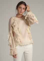 90116 RUFFLE SLEEVE PLEATED TOP