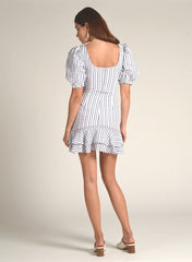90505 STRIPED WIDE SLEEVE RUFFLE DRESS