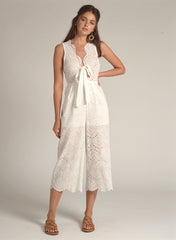 90605 DETAILED VNECK FRONT TIE LACE JUMPSUIT