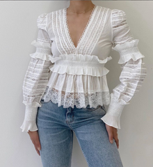90124 WHITE RUFFLE PLEATED WAIST TOP