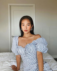 90505 STRIPED WIDE SLEEVE RUFFLE DRESS